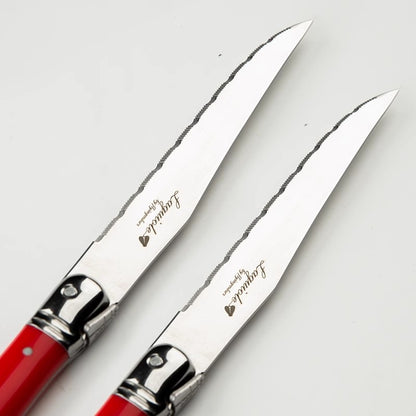 Conjunto de Facas de Churrasco Laguiole em Aço Inoxidável 6/7 Peças, Facas de Churrasco com Suporte de Madeira, Faca de Jantar de Aço, Conjunto de Talheres Coloridos de Natal