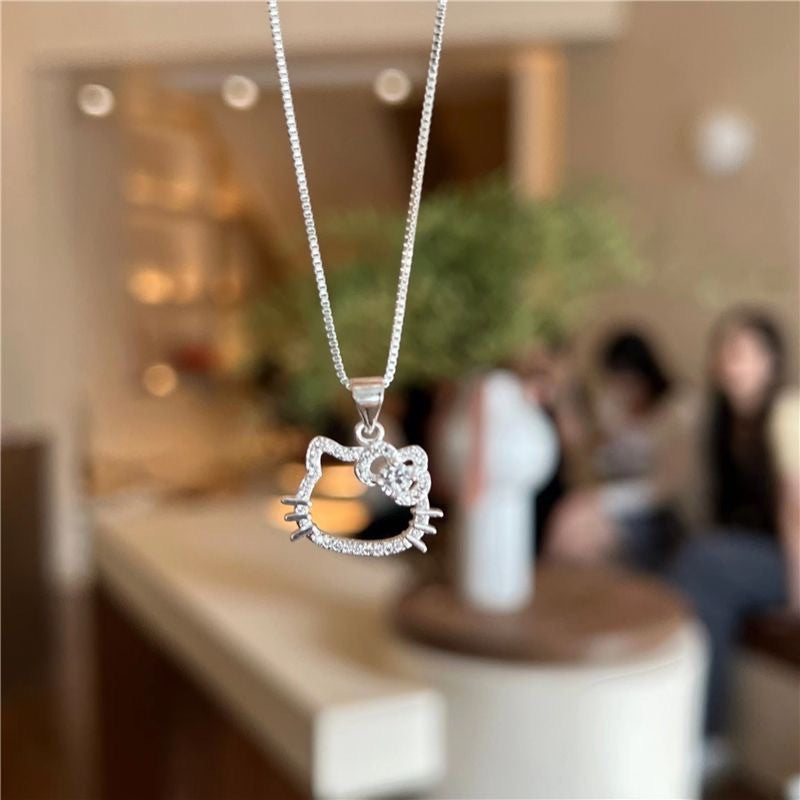 Colar Kawaii Hello Kitty Sanrio Anime com Pingente para Clavícula, Colar Simples Branco Elegante Feminino, Presente de Joia Feminina