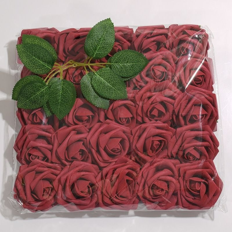 5-100pcs Fake Rose Flower Green Leaves for Valentine's Day Wedding Birthday Party Artificial Roses Heads with Stems Supplies
