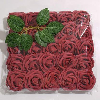 5-100pcs Fake Rose Flower Green Leaves for Valentine's Day Wedding Birthday Party Artificial Roses Heads with Stems Supplies