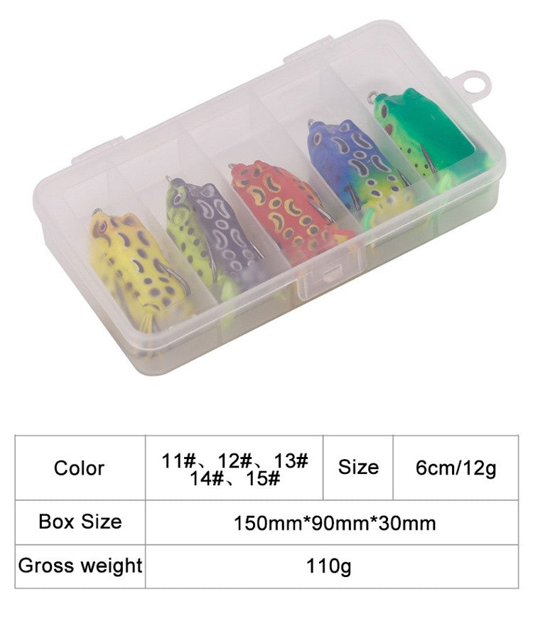 WEIHE 5pcs/15pcs iscas de pesca de sapo combo kit de iscas de pesca macias caixa de equipamento kits de pesca sapos de PVC unidade