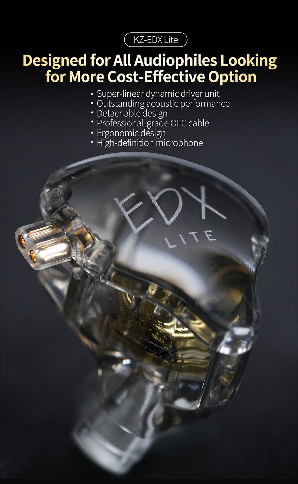 KZ EDX Lite Wired In Ear Earphones  Monitor Stage Live Headphones HIFI Stereo Bass Music Earbuds Sports Gaming Headset