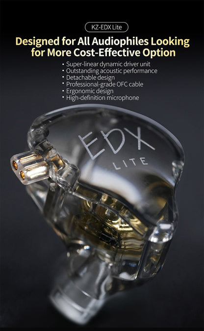 KZ EDX Lite Wired In Ear Earphones  Monitor Stage Live Headphones HIFI Stereo Bass Music Earbuds Sports Gaming Headset