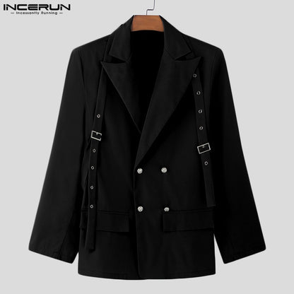 INCERUN Korean Fashion Men Blazer Casual  Long Sleeve Solid Tops Pocket Button Steetwear Male Outfits Well Fitting Vintage Coats