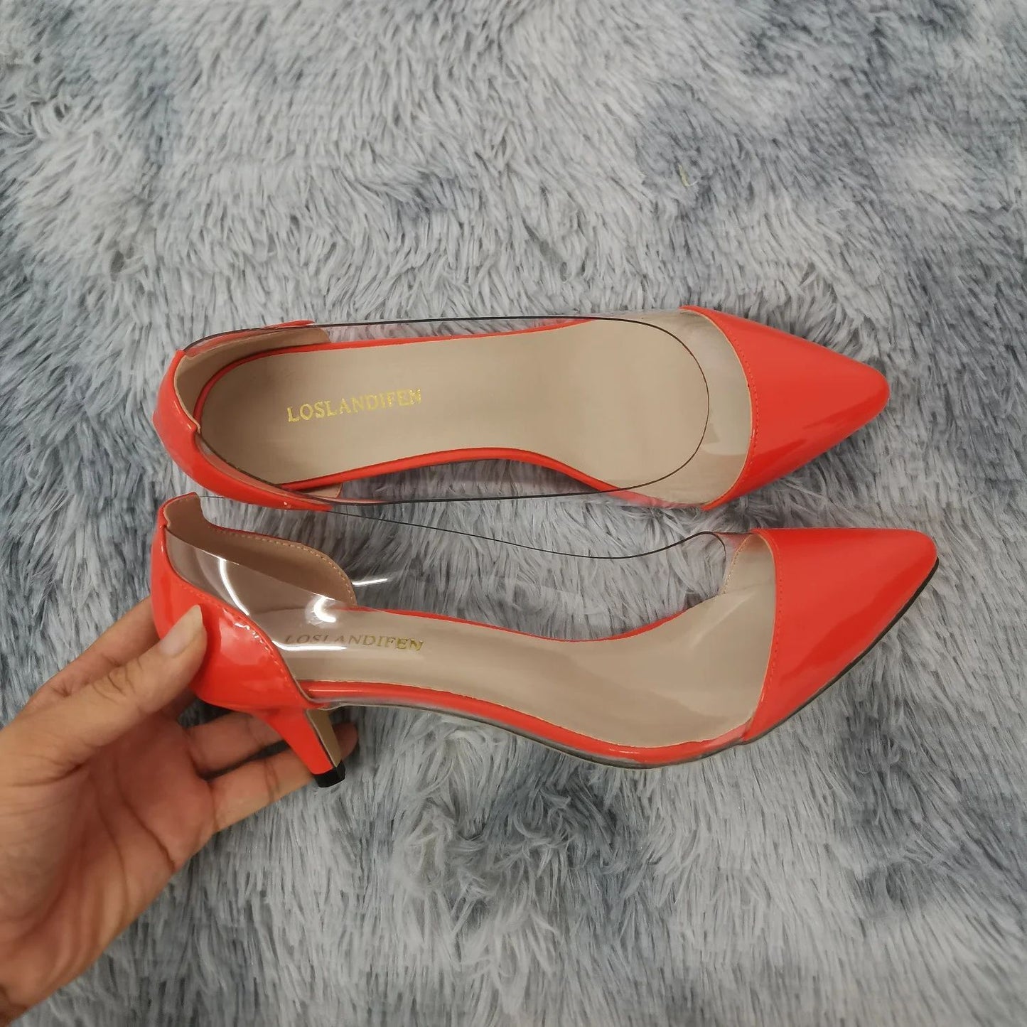 Women Patent Leather Sexy Pumps 2025 Autumn PVC Transparent 5cm Low Heel Pointed Toe Slip-on Thin High Heels Party Wedding Shoes