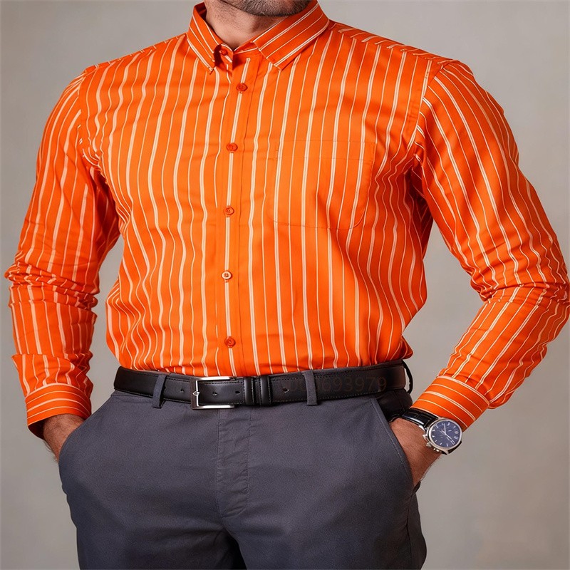 New Men's Striped Casual Shirt Fashion Durable Long Sleeve Business Formal Shirt Comfortable Soft Designer