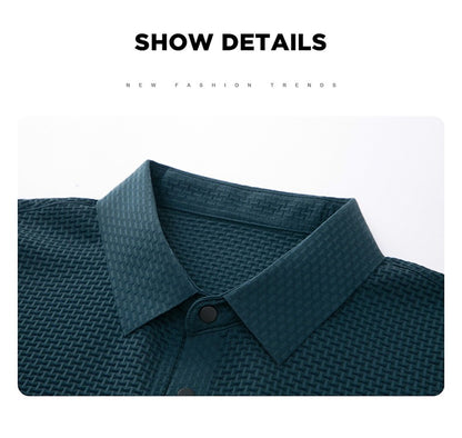 ?High-quality?Asian Sizes Summer New Men's Lop-up Hollow Short-sleeved Polo Shirt Ice Silk Business Casual Sweat-absorbing Top
