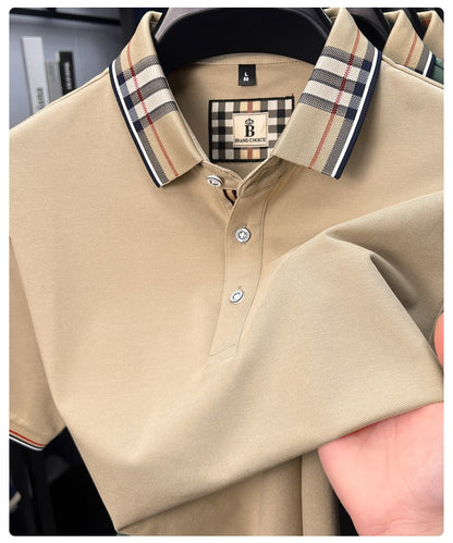 Luxury brand short sleeve polo shirt men fashion simple solid color summer new mercerized cotton breathable casual lapel T shirt