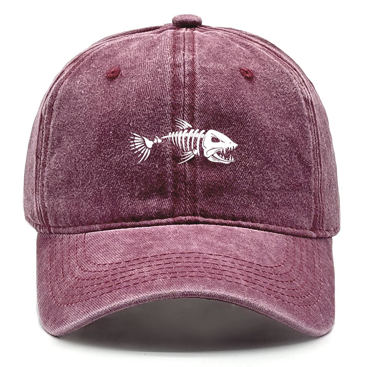 White Fish Bones Print Adjustable Retro Baseball Cap Woman's Cap Distressed Fashion Snapback Caps Ideal Choice For Women & Men