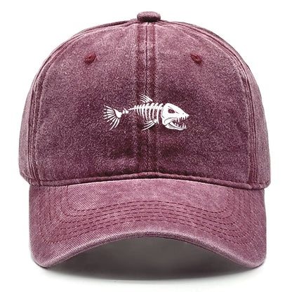 White Fish Bones Print Adjustable Retro Baseball Cap Woman's Cap Distressed Fashion Snapback Caps Ideal Choice For Women & Men