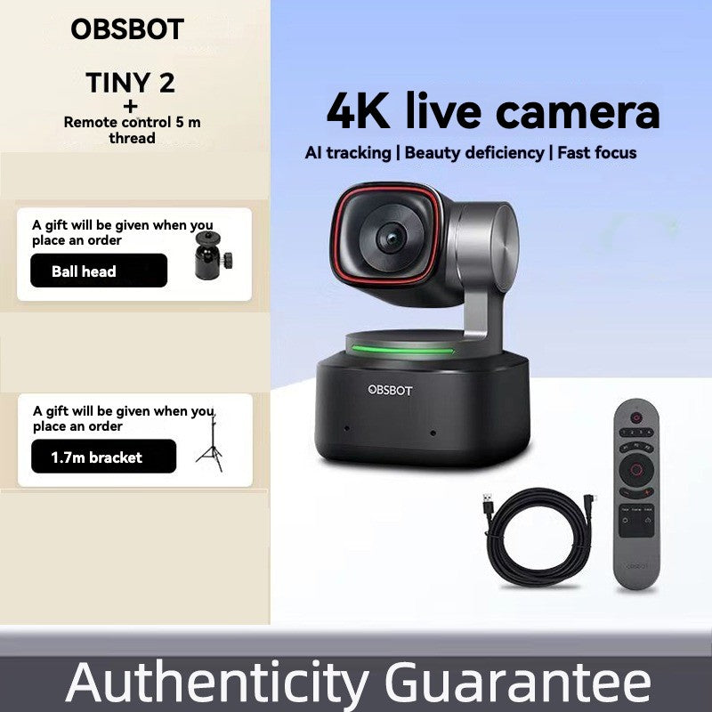 OBSBOT Tiny 2 Webcam 4K Voice Control PTZ, AI Tracking Multi-Mode & Auto Focus, Web Camera with 1/1.5" Sensor, Gesture Control,