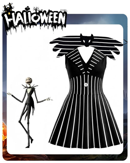 Anime Jack Skelington Black White Striped Cosplay Costume Men Retro Tailcoat Woman Dress Christmas Night Halloween Party Outfit
