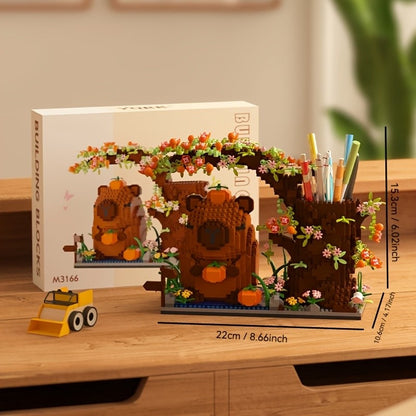 Porta Canetas Capivara de Blocos de Montar Organizador de Mesa Multifuncional para Material de Escritório Cosméticos Presente de Aniversário Decoração de Mesa