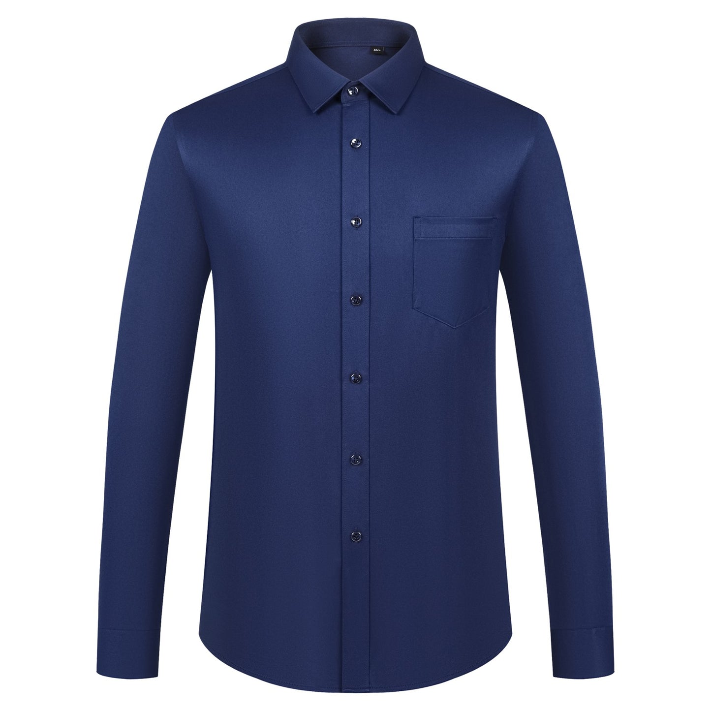 Men's Sleek Stretch Long Sleeve Button Up Shirts with Chest Pocket, Solid Color Formal Business Wrinkle Free Menswear Clothing