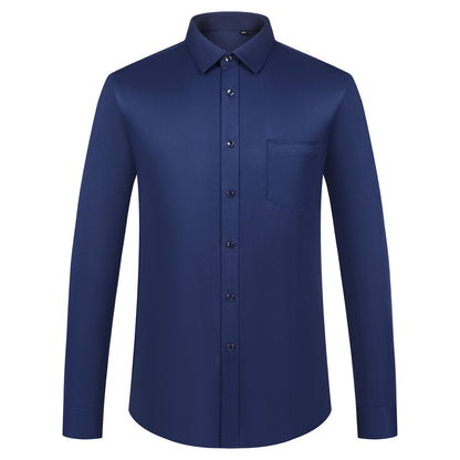 Men's Sleek Stretch Long Sleeve Button Up Shirts with Chest Pocket, Solid Color Formal Business Wrinkle Free Menswear Clothing