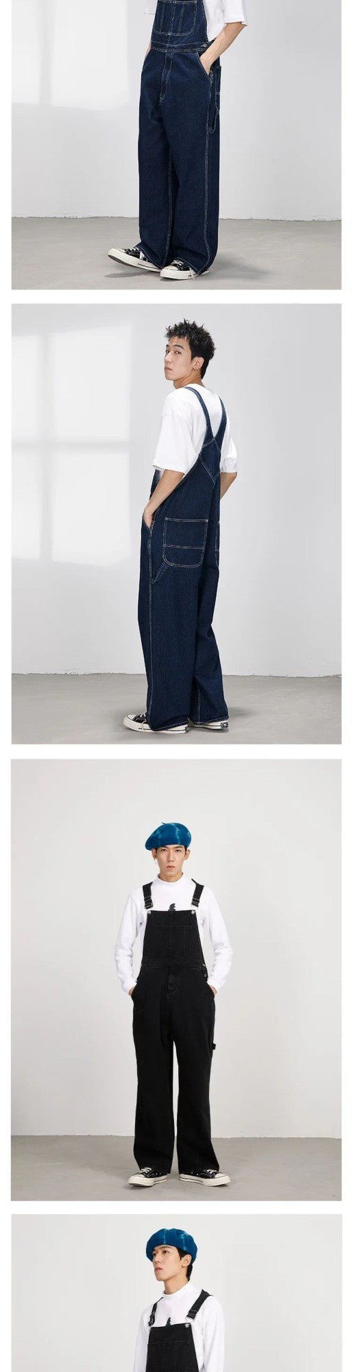 Macacão Jeans Retrô Estilo Japonês Casual Perna Reta Roupa de Trabalho Streetwear Americano Macacão Jeans Masculino e Feminino Folgado