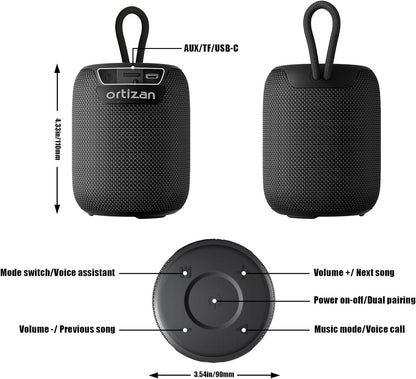 Caixas de Som Bluetooth Ortizan, Speaker Portátil Sem Fio com Bluetooth 5.3, IPX7 à Prova D'água, Som Estéreo de 15W, Pareamento Duplo, TF/AUX