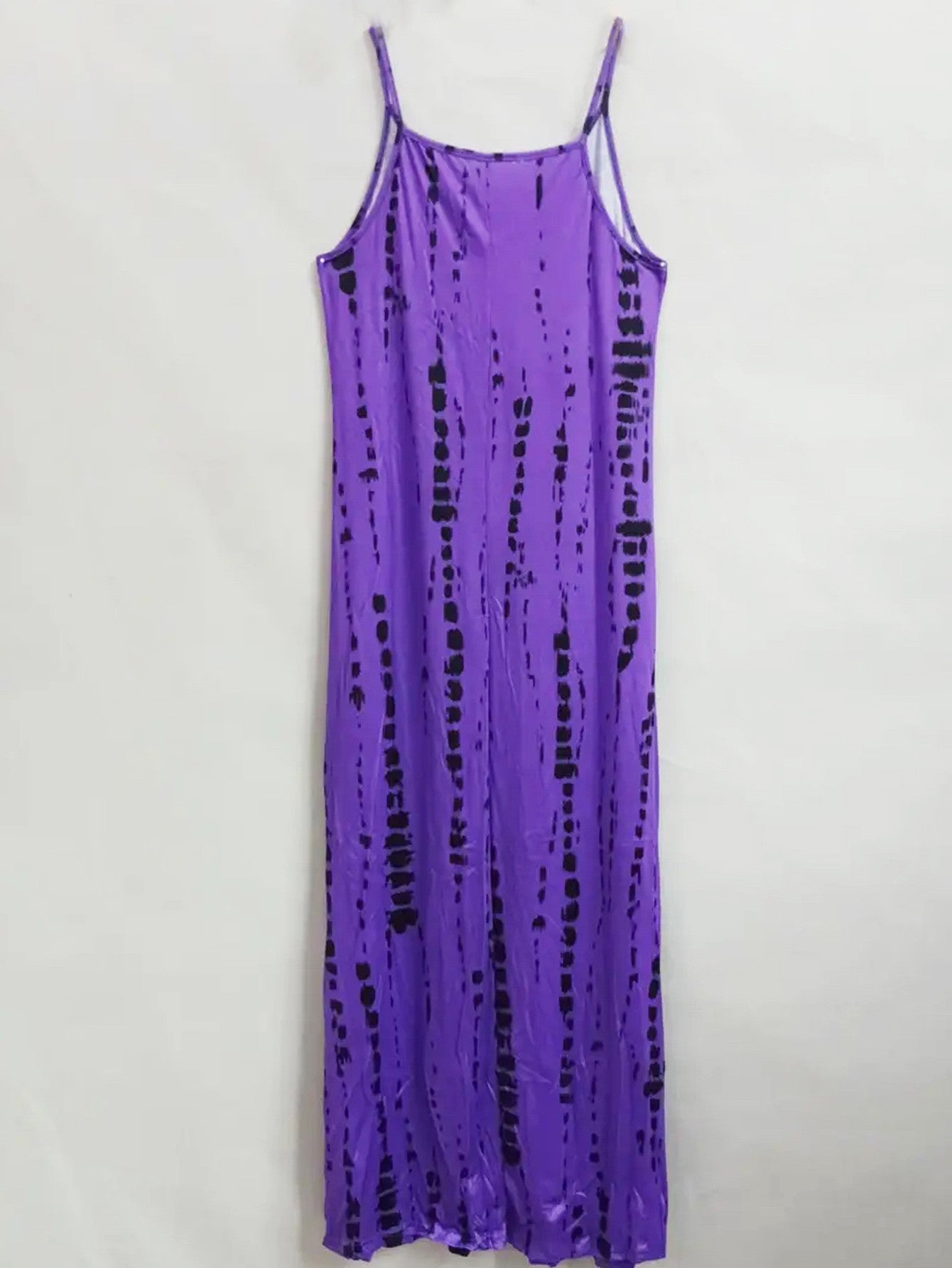 Women's Casual Loose V-neck Tie Dye Printed Spaghetti Maxi Dress Summer Beach Va