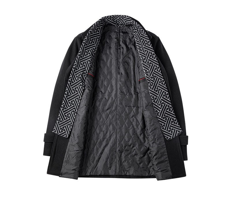 High-quality men's fashionable, stylish, versatile, trendy and casual autumn and winter woolen overcoat with a scarf