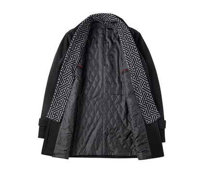 High-quality men's fashionable, stylish, versatile, trendy and casual autumn and winter woolen overcoat with a scarf