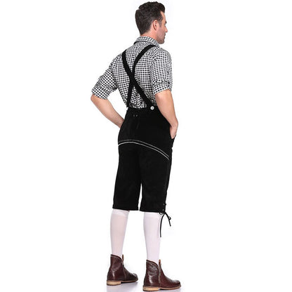 Germany Oktoberfest Costumes Adult Men Traditional Bavarian Beer Shorts Outfit Overalls Shirt Hat Suspenders Set Halloween Cloth