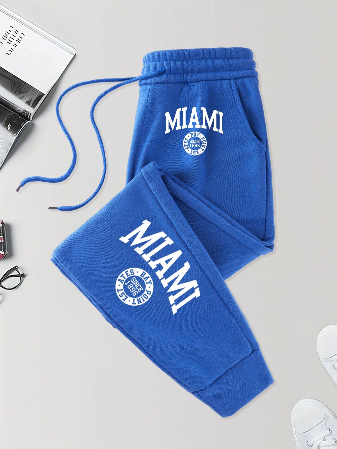 Calça Masculina Estampada Miami Desde 1896 com Cordão Outono Street Britches Cintura Elástica Bolso Esportivo Calças de Moletom Modernas