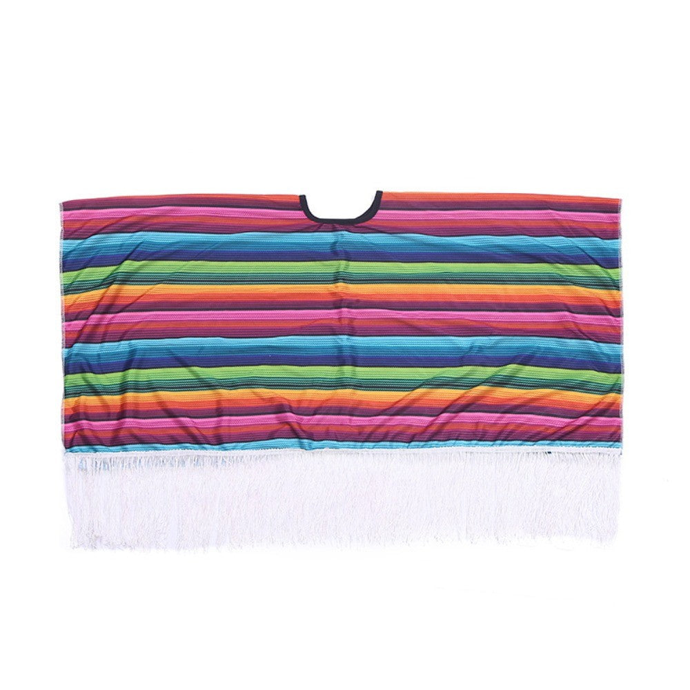 Ethnic Cloak Mexican Costume Halloween Rainbow Stripe Mexican Style Cloak Cape Dress-up Cosplay Mexican Poncho Festival Party