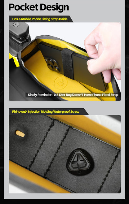 Rhinowalk Bicycle Top Tube Bag Waterproof Bike Front Frame Storage Bag Screw & Strap fixed Cycling Travel For MTB Road Gravel