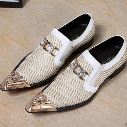 2024 Western Fashion Pointed Metal Toe Dress Shoes Blue Grey Party Wedding Leather Shoes for Men
