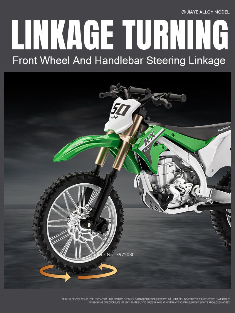 1:12 Kawasaki KX450 Motorcycle Car Toy Model Alloy Diecast Wheel Steering Miniature Mountain Off-road Motorcycles Boys Xmas Gift