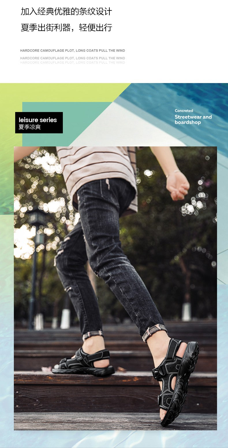 Summer Men Sandals PU Leather Lightweight Open Toe Flat Mens Casual Shoes Outdoor Walking Sandals for Men Beach Shoes Size 39-46