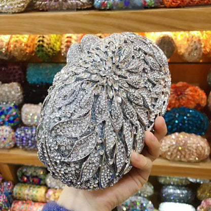 XIYUAN women red/pink/blue/gold/silver Hollow Out Flower Birthday party Crystal Evening bag Clutch purse Minaudiere Handbags