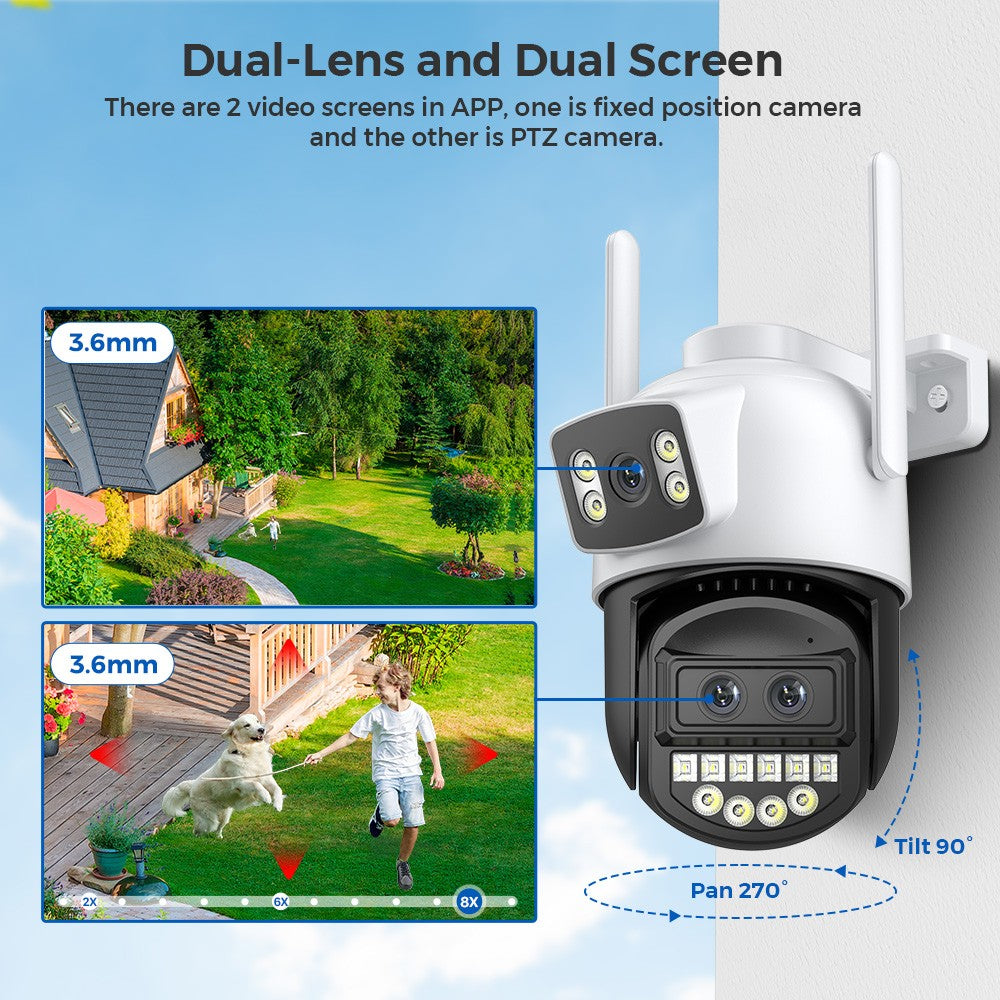 BESDER 12MP 6K PTZ Wifi Camera Dual Lens 8X Digital Zoom AI Human Detection Outdoor 8MP CCTV IP Camera Security Protection iCSee