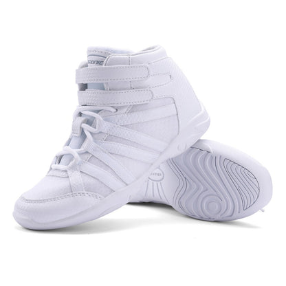 BAXINIER Girls White High Top Cheerleading Shoes Lightweight Youth Cheer Competition Sneakers Training Dance Tennis Shoes