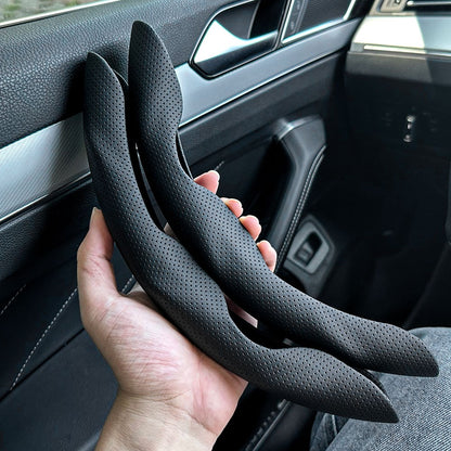 Capa de Volante Redondo em forma de D Universal para Carro Furo de ventilação Couro Absorve suor Antiderrapante Acessórios de Decoração 15 polegadas