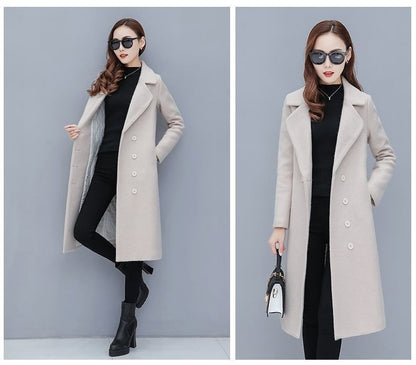 Medium-Length Women's Woolen Jacket Spring Autumn Winter Warm Simple Long Sleeve Overcoat Long Style For All Seasons