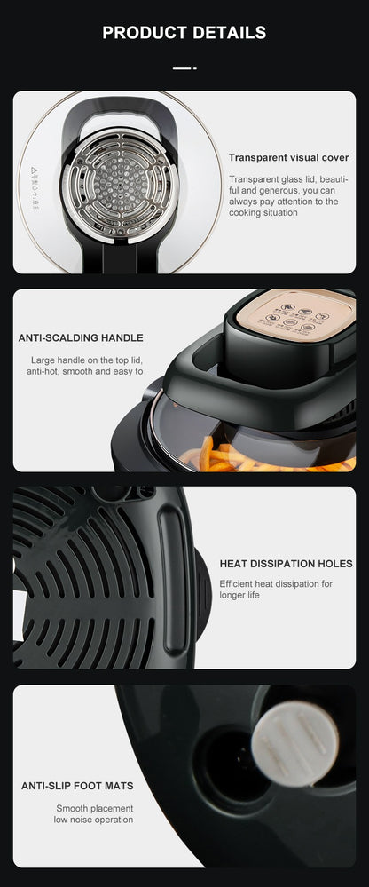 Fritadeira de Ar Doméstica Multifuncional Sem Óleo Inteligente 6L Forno 220V 1100W Painel LED Touch Controle de Temperatura Fritura a Ar Visual