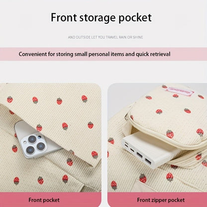 Large Capacity Travel Duffel Bag with Strawberry Pattern, Wet/Dry Separation, Independent Shoe Compartment & Multiple Pockets