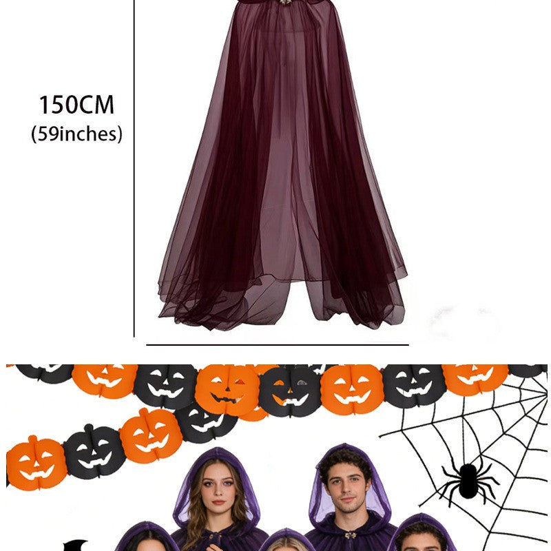 Halloween Ghost Cosplay Outfit Long Mesh Hooded Cloak Grim Reaper Witch Costume For Stage Performance Party Show