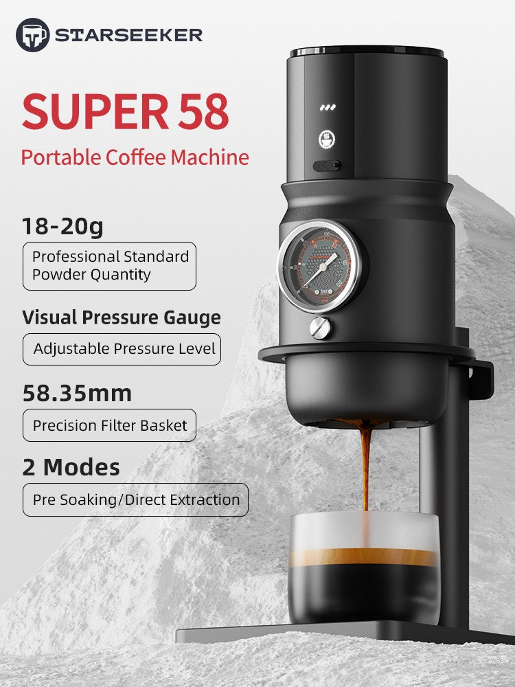Cafeteira Expresso Elétrica Portátil STARSEEKER Super58 Máquina de Café de Viagem para Camping com Suporte para Tamper USB-C