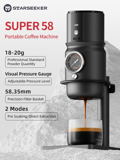 Cafeteira Expresso Elétrica Portátil STARSEEKER Super58 Máquina de Café de Viagem para Camping com Suporte para Tamper USB-C