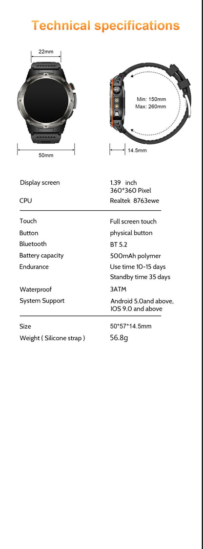 2026 Popular Outdoors GPS Sports Smart Watch Masculino Tela AMOLED Bússola à Prova D'água 500mAh NFC Chamada HD Smart Watch Para Homens T-REX 3