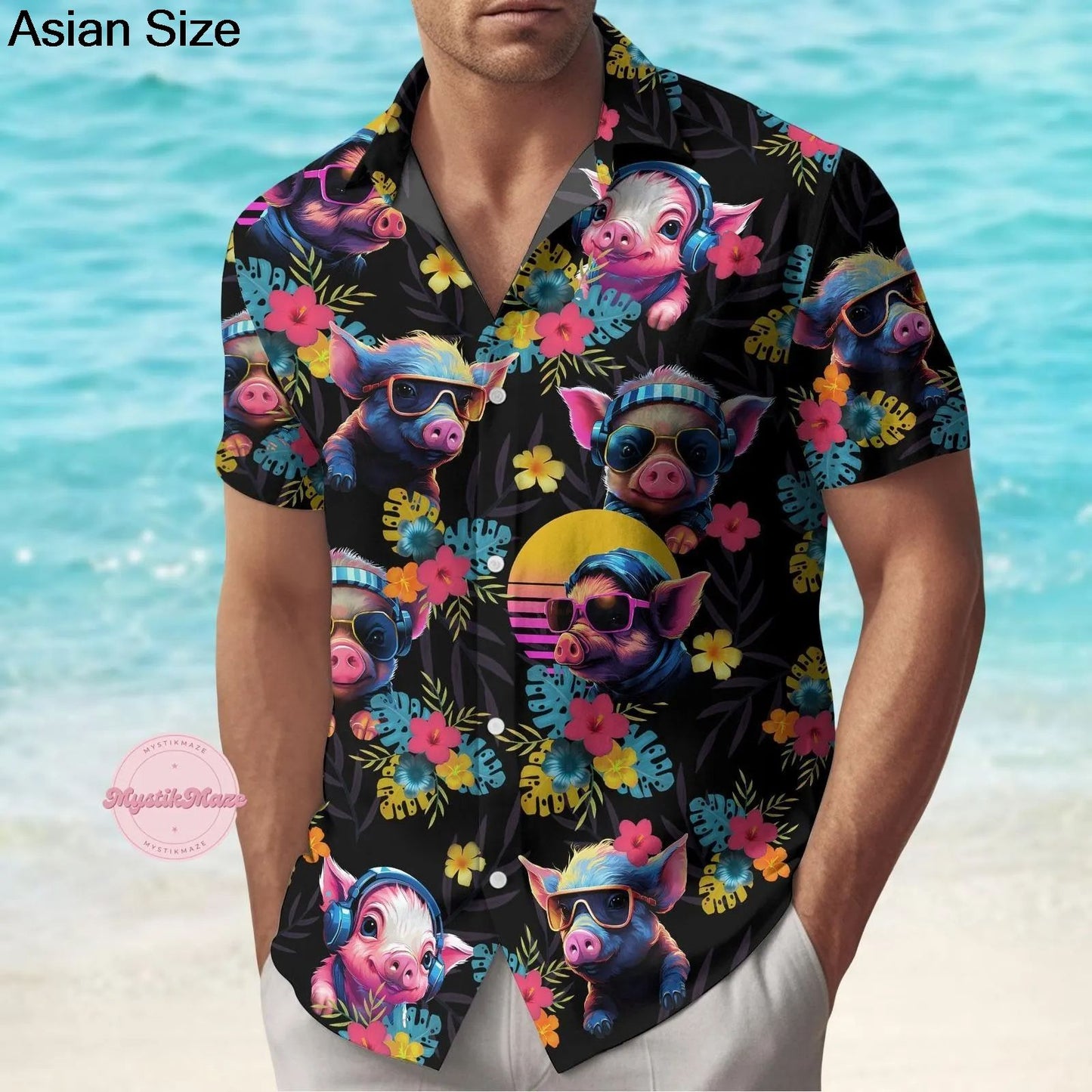 Cute Pig Hawaii Shirt Pink Pig Summer Aloha Shirts Barchelory Party Outfit, Funny Hawaii Shirt, Pig Lovers,Gift For Farmers Tops