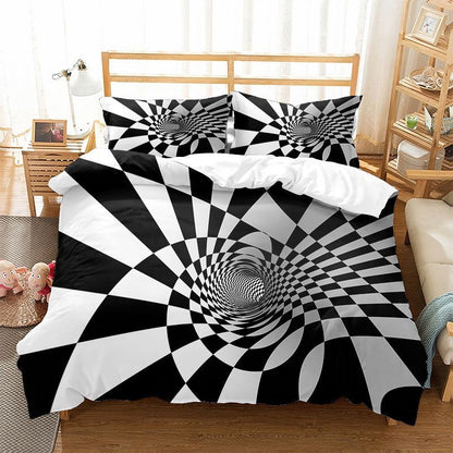 Optical Illusion Bedding Set 3PCS - 3D Geometric Maze Print Cover, Trippy Decor for Teens Adults