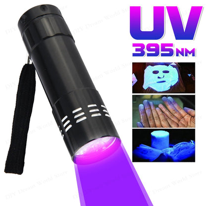 9 LED UV Flashlight Led Handheld Blacklight USB Nail lamp Pet Stain Leakage Marker Money Scorpion Detection Lights for Hiking Ca