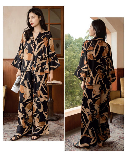Premium Women's Ice Silk Pajama Set Lightweight Long Sleeve Loungewear Fashionable Silk Design Luxurious Comfort for Homewear
