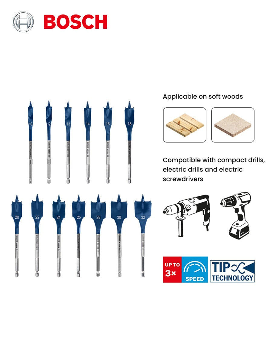 Brocas Bosch Expert para Madeira com Rosca Autoperfurante, Haste Sextavada de 1/4", Acessórios para Ferramentas Elétricas, para Parafusadeira Elétrica