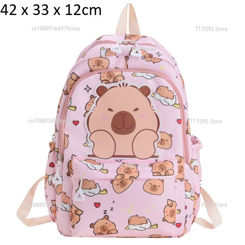 Mochila Infantil de Capivara Bonitinha de Grande Capacidade Desenho Animado Respirável Impermeável Ultraleve Adequada para Pré-escola