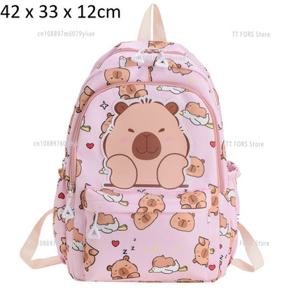 Mochila Infantil de Capivara Bonitinha de Grande Capacidade Desenho Animado Respirável Impermeável Ultraleve Adequada para Pré-escola