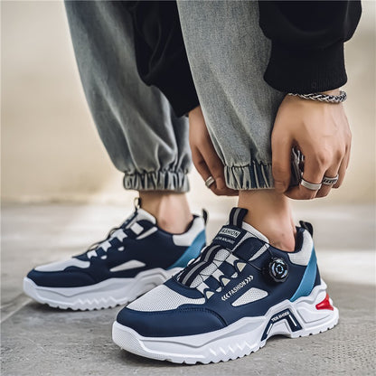 Tênis masculino coreano com fivela rotativa, moda casual, esportivo, para as quatro estações, solado macio, antiderrapante, para corrida ao ar livre, tênis de estudante